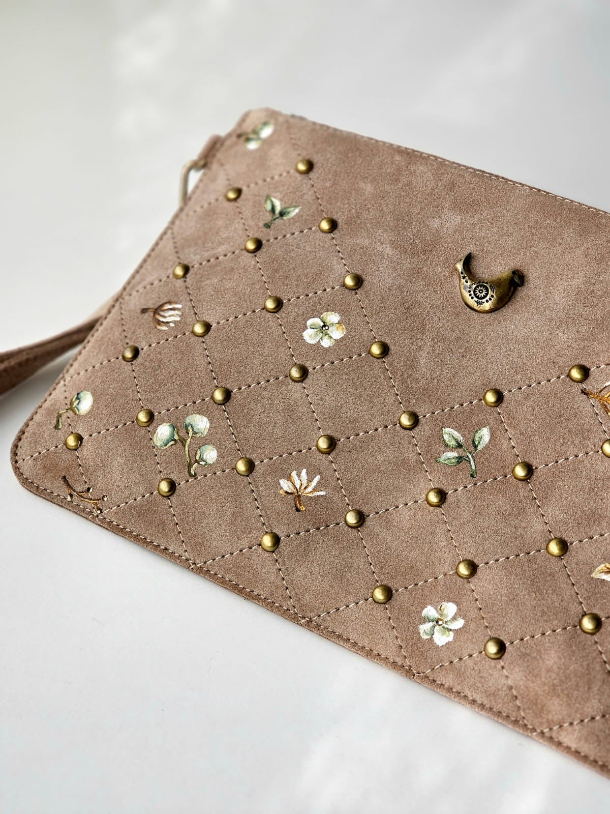 Chamois Beige Clutch with Studs