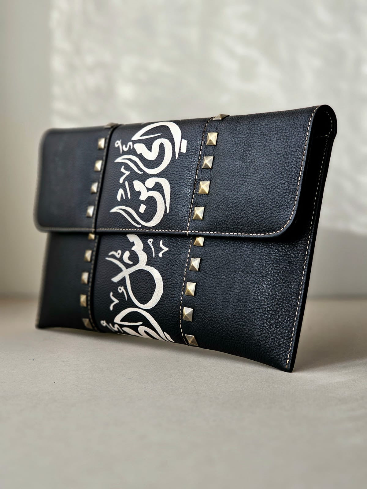 Leather Envelope with Studs Black Envelope