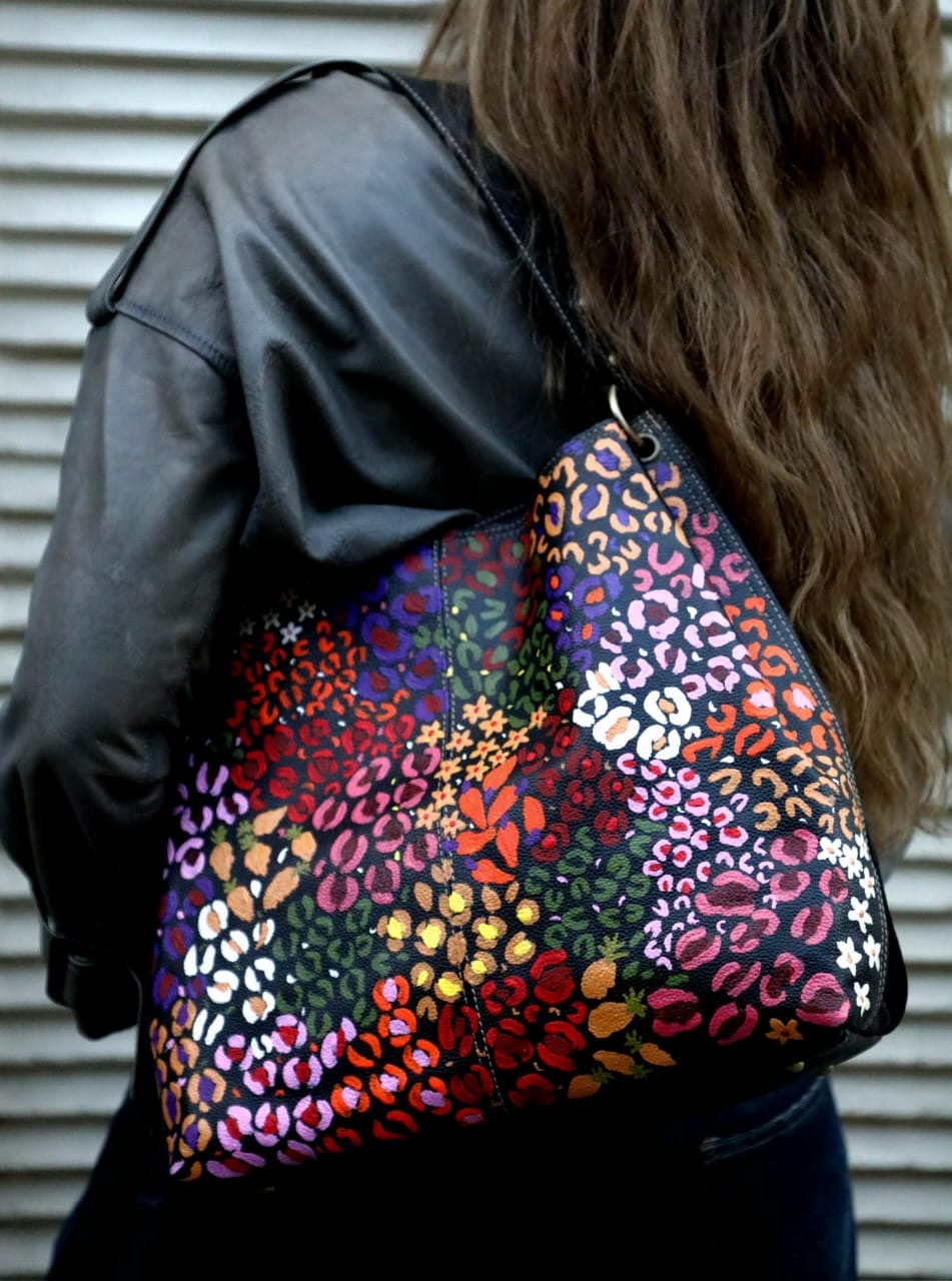Large Leather Bag Black X Colorful