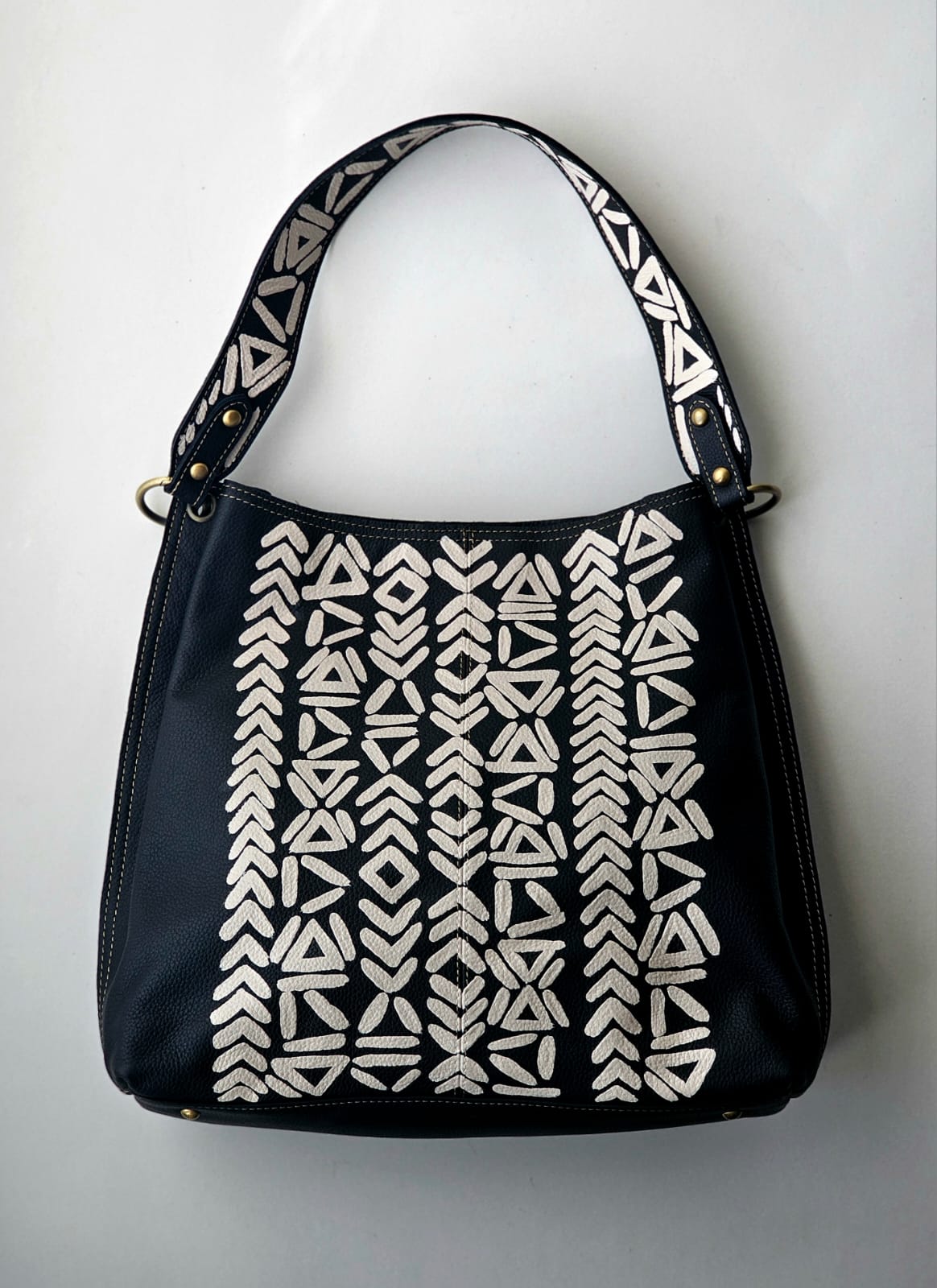 Large Leather Bag Black Base X White