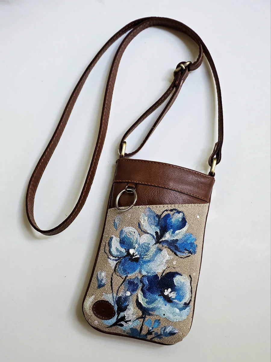Mobile Cross Bag Beige X Blue Flowers