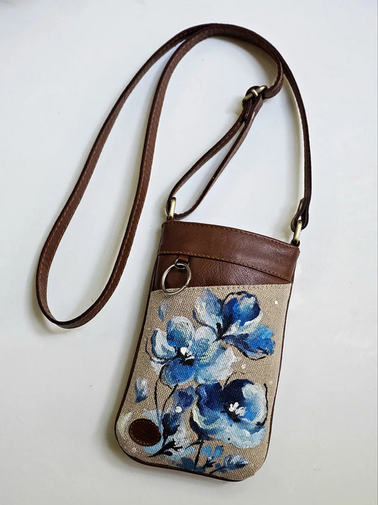 Mobile Cross Bag Beige X Blue Flowers