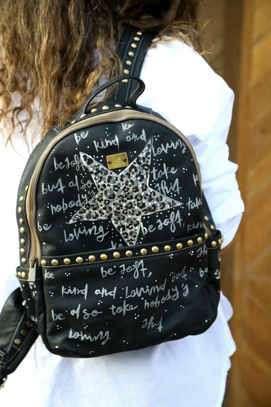 Leather Backpack with Studs Black X Star