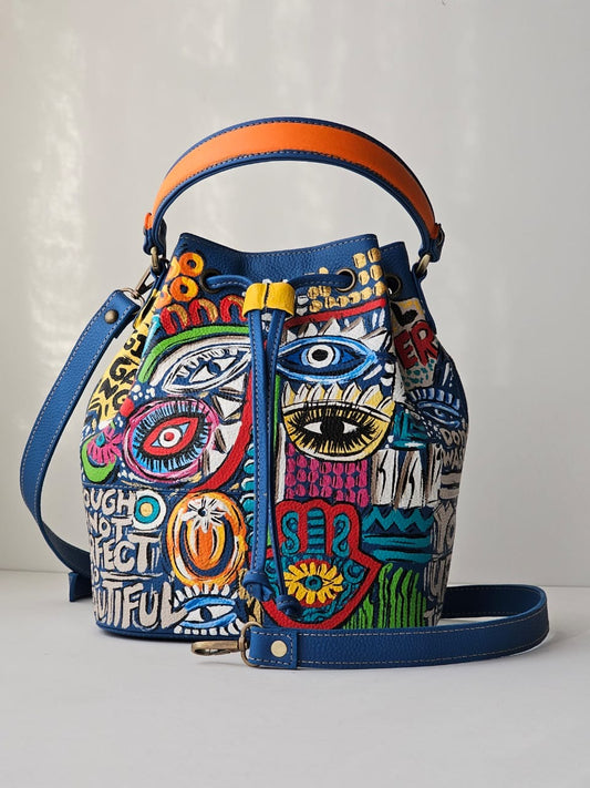leather Bucket Blue X Eyes Design