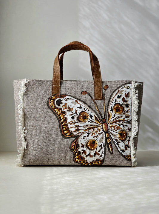 Beige Tote Bag X Butterfly
