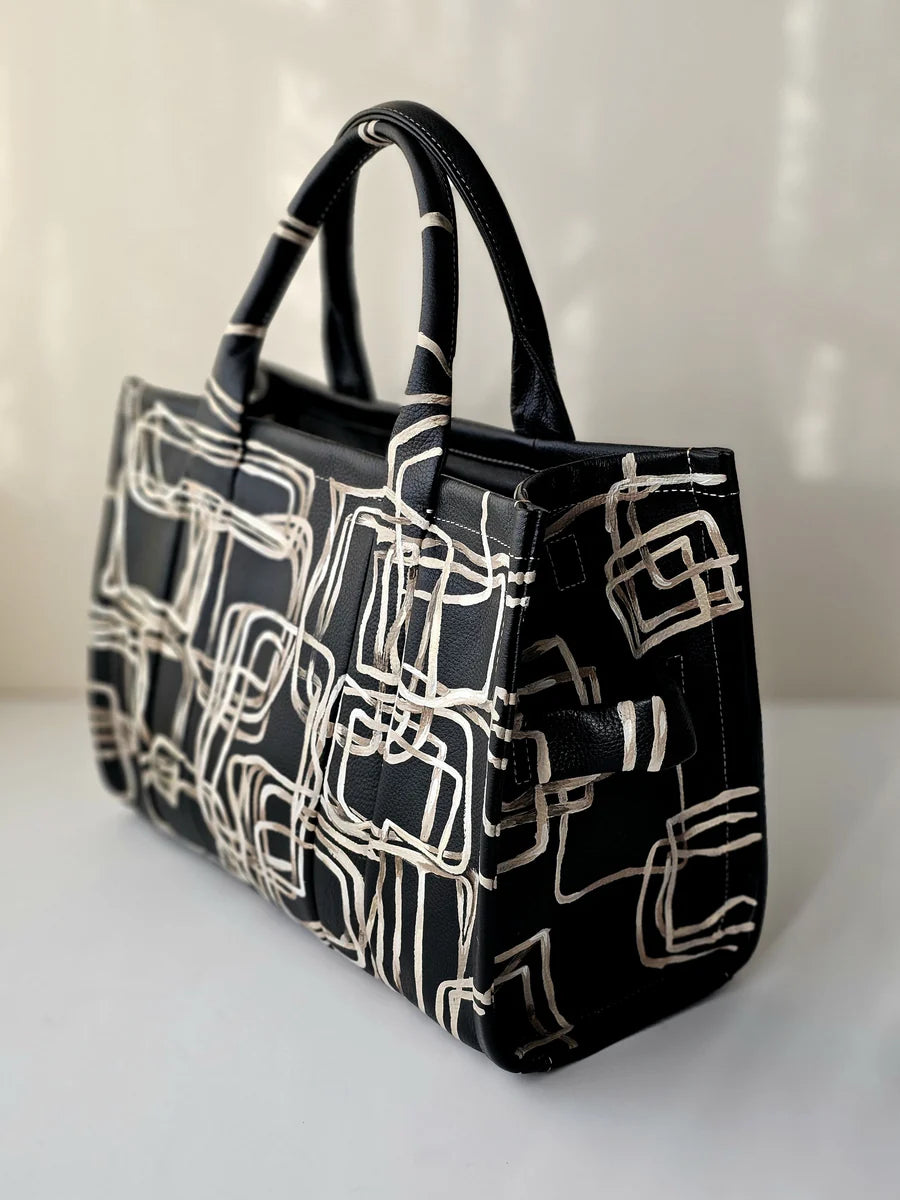 Large Tote Bag Black X Squares