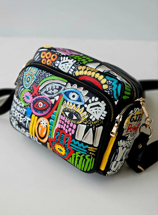 Leather Cross Bag Black X multicolor