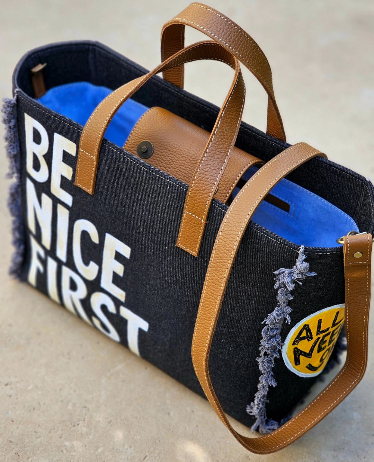 Black Jeans Tote Bag Be Nice First