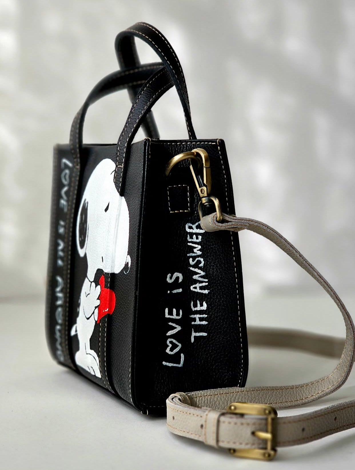 Mini Tote Bag Black X Snoopy Love