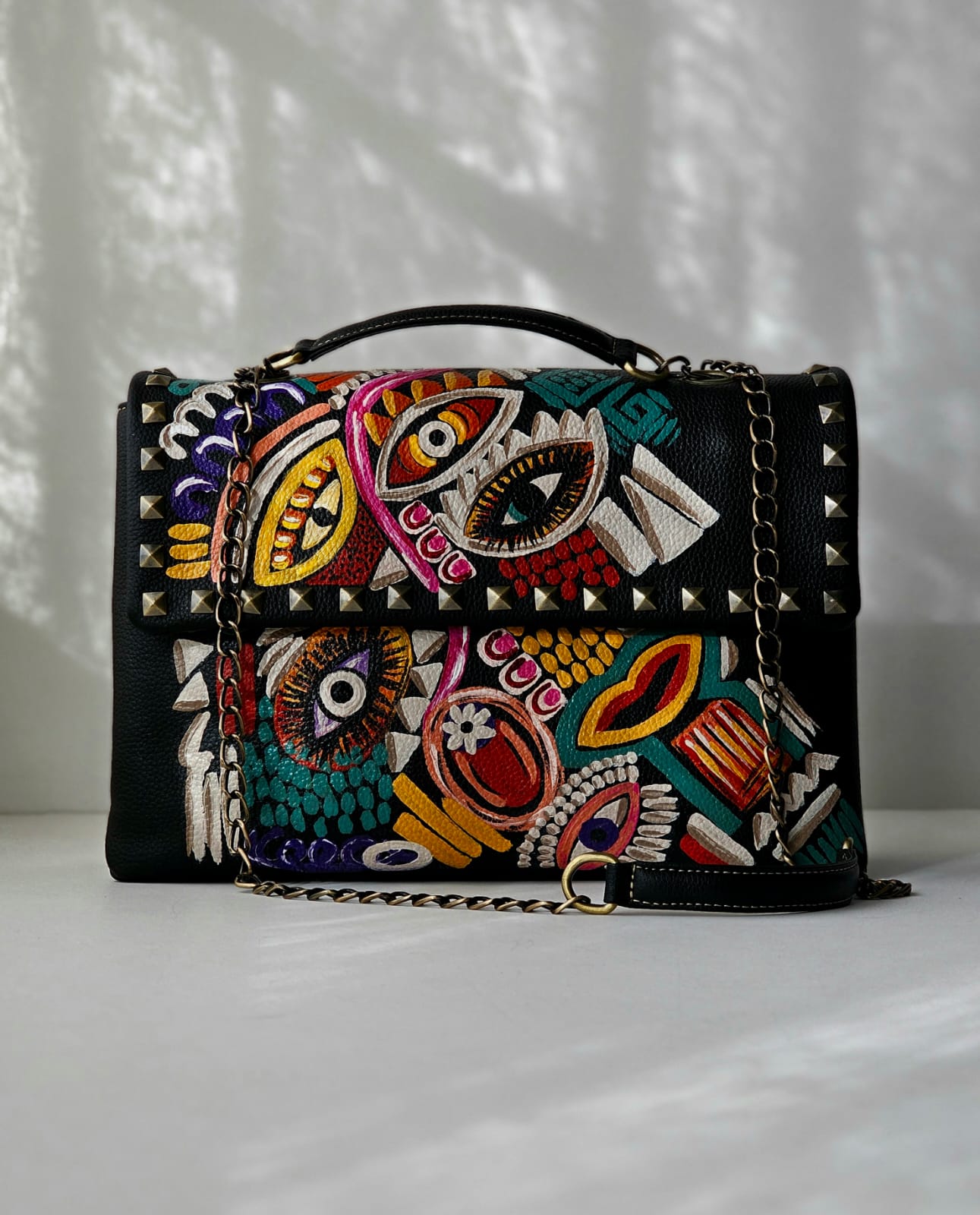 Rectangular Bag with Chain Black Base Eyes Design