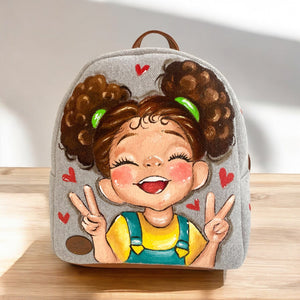 Fabric Mini Backpack Beige Hearts