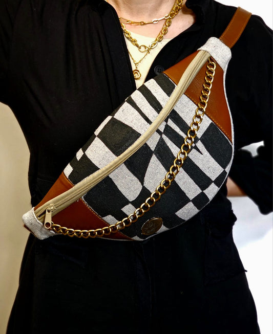Fabric Fanny Pack Beige X Black