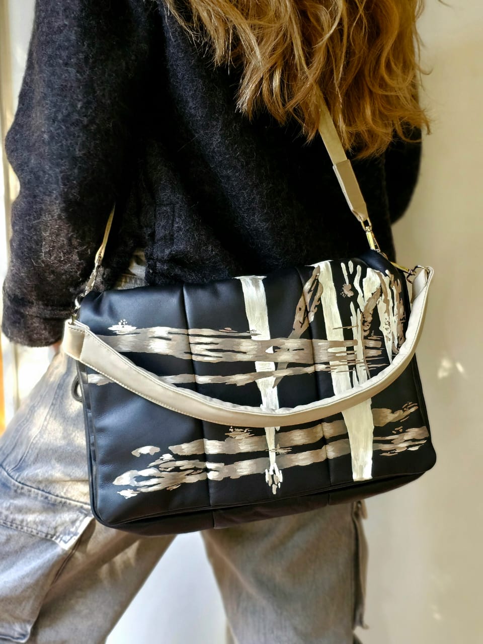 Bold leather Black X Beige Stripes