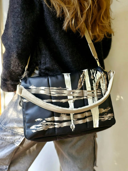 Bold leather Black X Beige Stripes