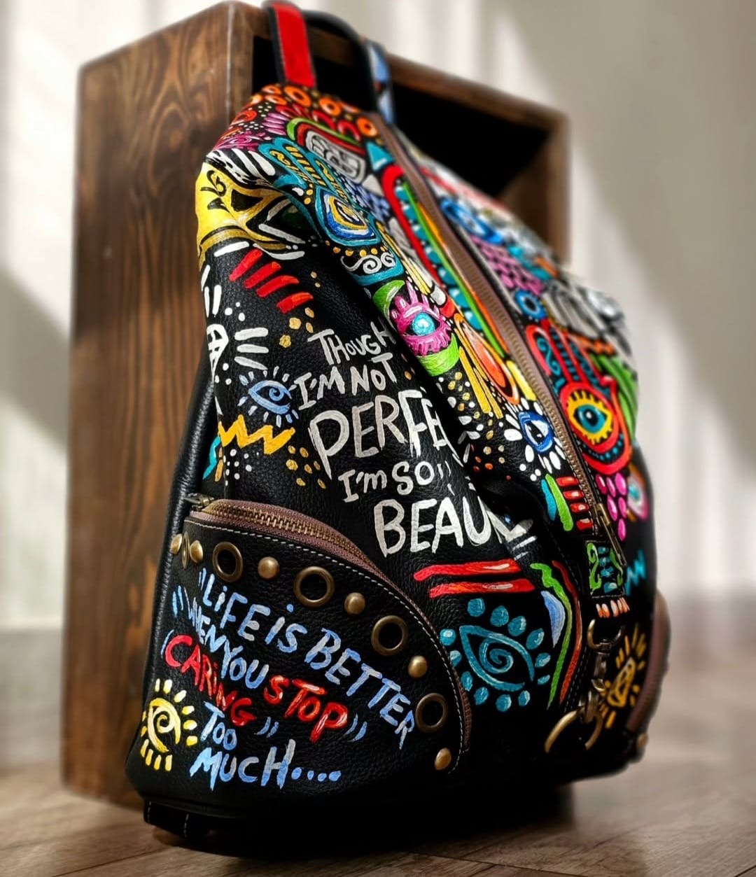 Backpack/Middle zipper Beige X Flowers