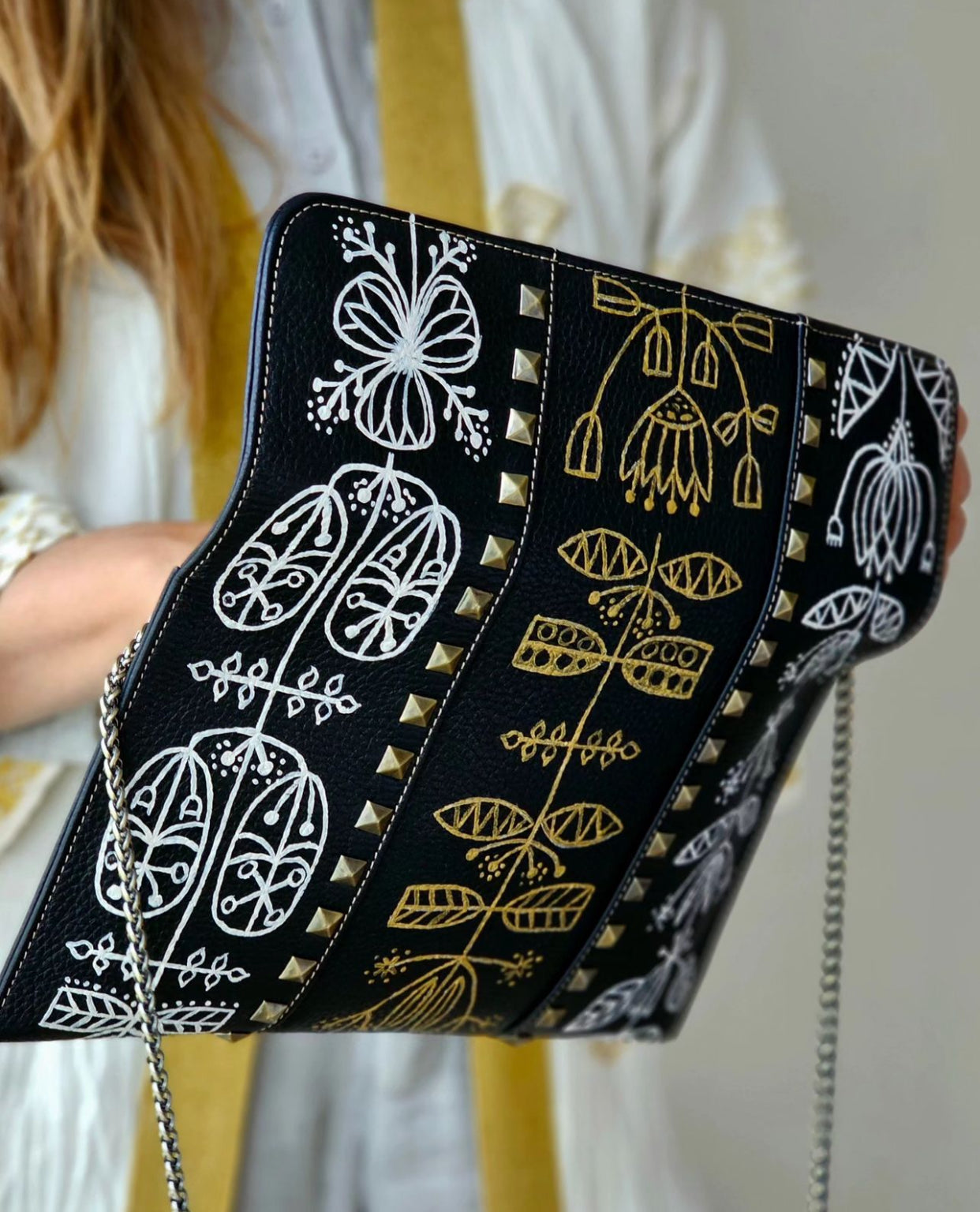 Leather Envelope with Studs Black