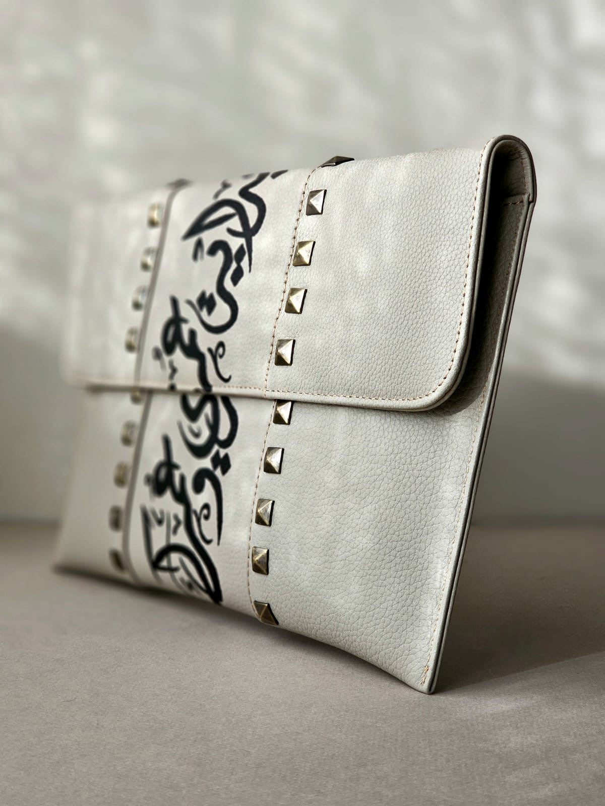 Leather Envelope with Studs Beige Envelope