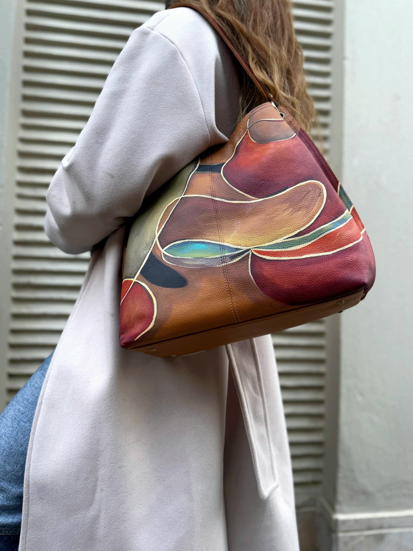 Large Leather Bag Olive X Colors