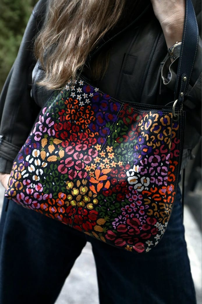Large Leather Bag Black X Colorful