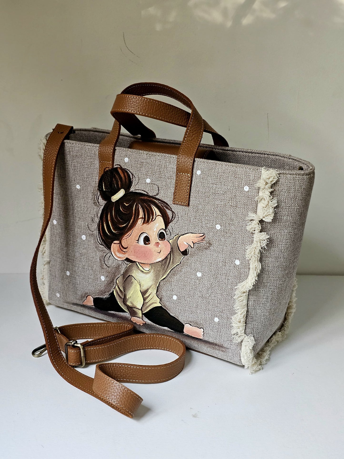 Beige Tote Bag Little Girl