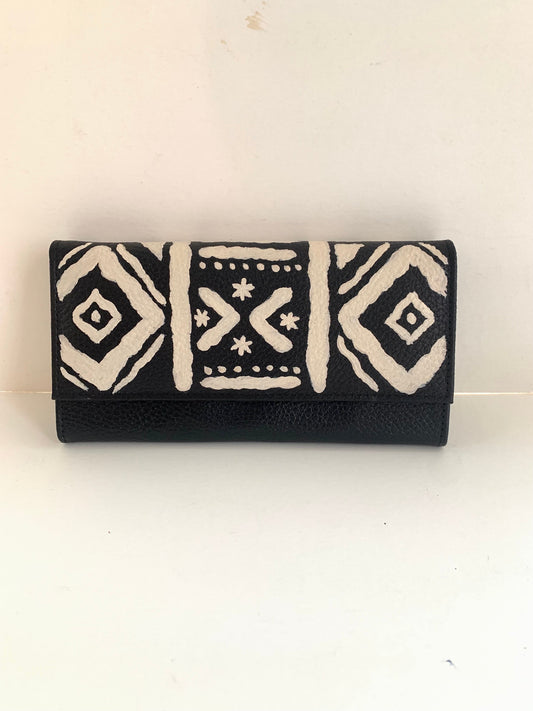 Leather Wallet Black X Offwhite