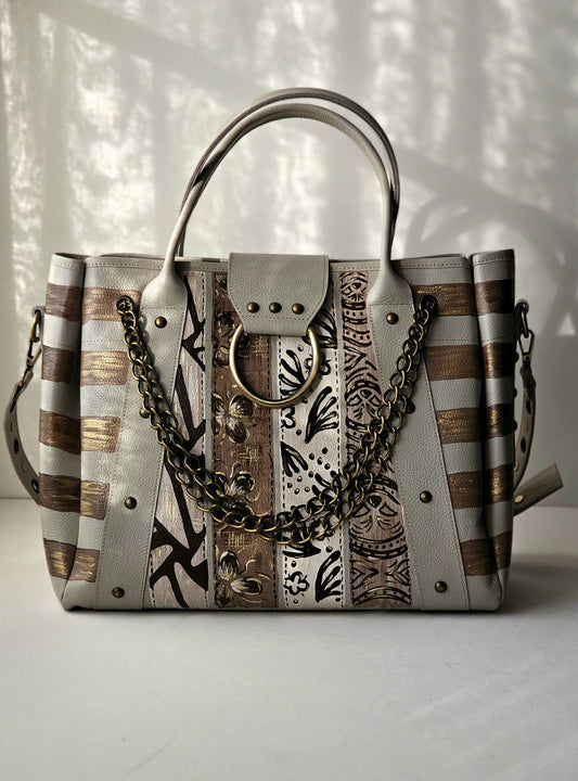 Leather Bag with Ring Beige Base X Golden