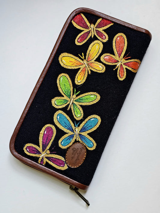 Fabric Wallets Black X Butterflies