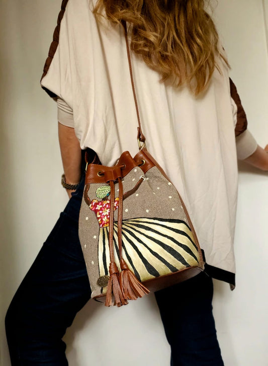 Fabric Bucket Beige X Lady