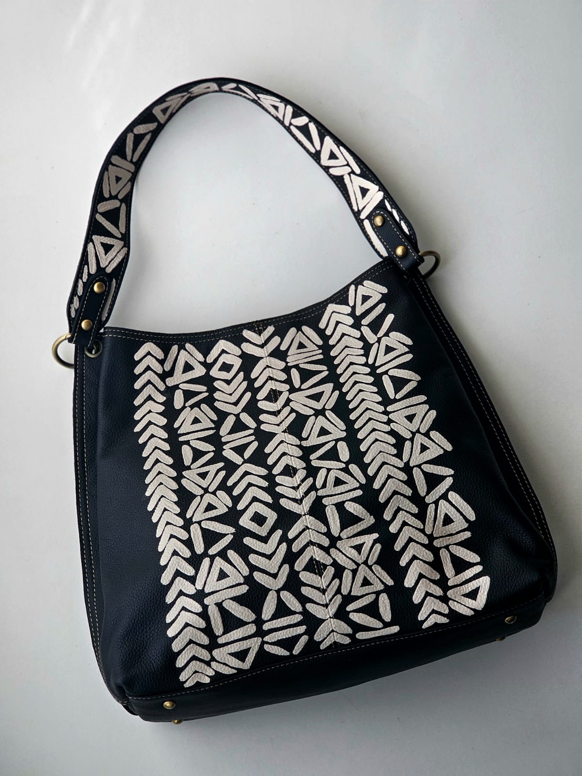 Large Leather Bag Black Base X White