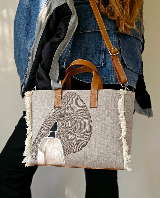 Beige Tote Bag Half Lady