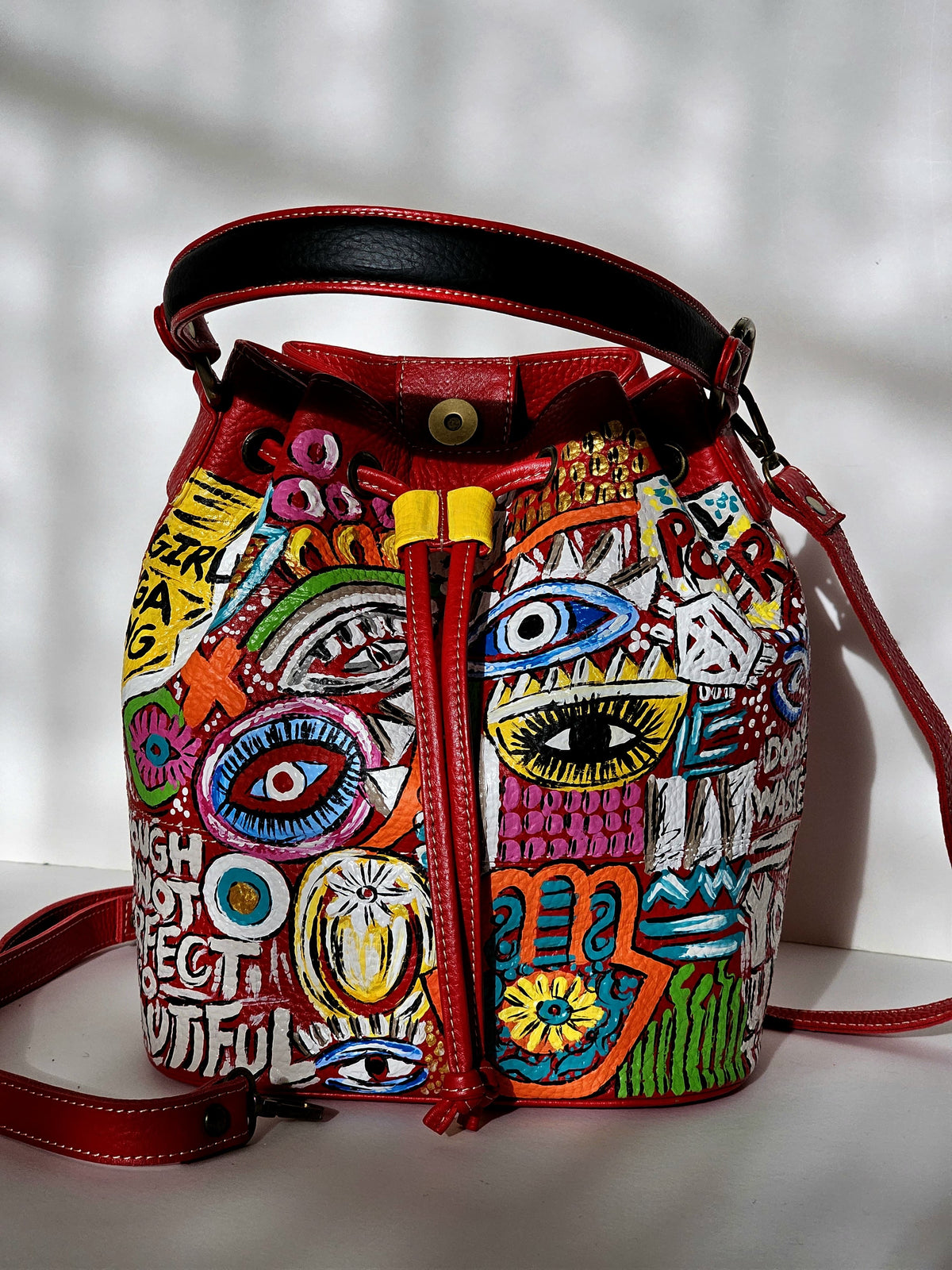 Red Leather Bucket X Eyes Design