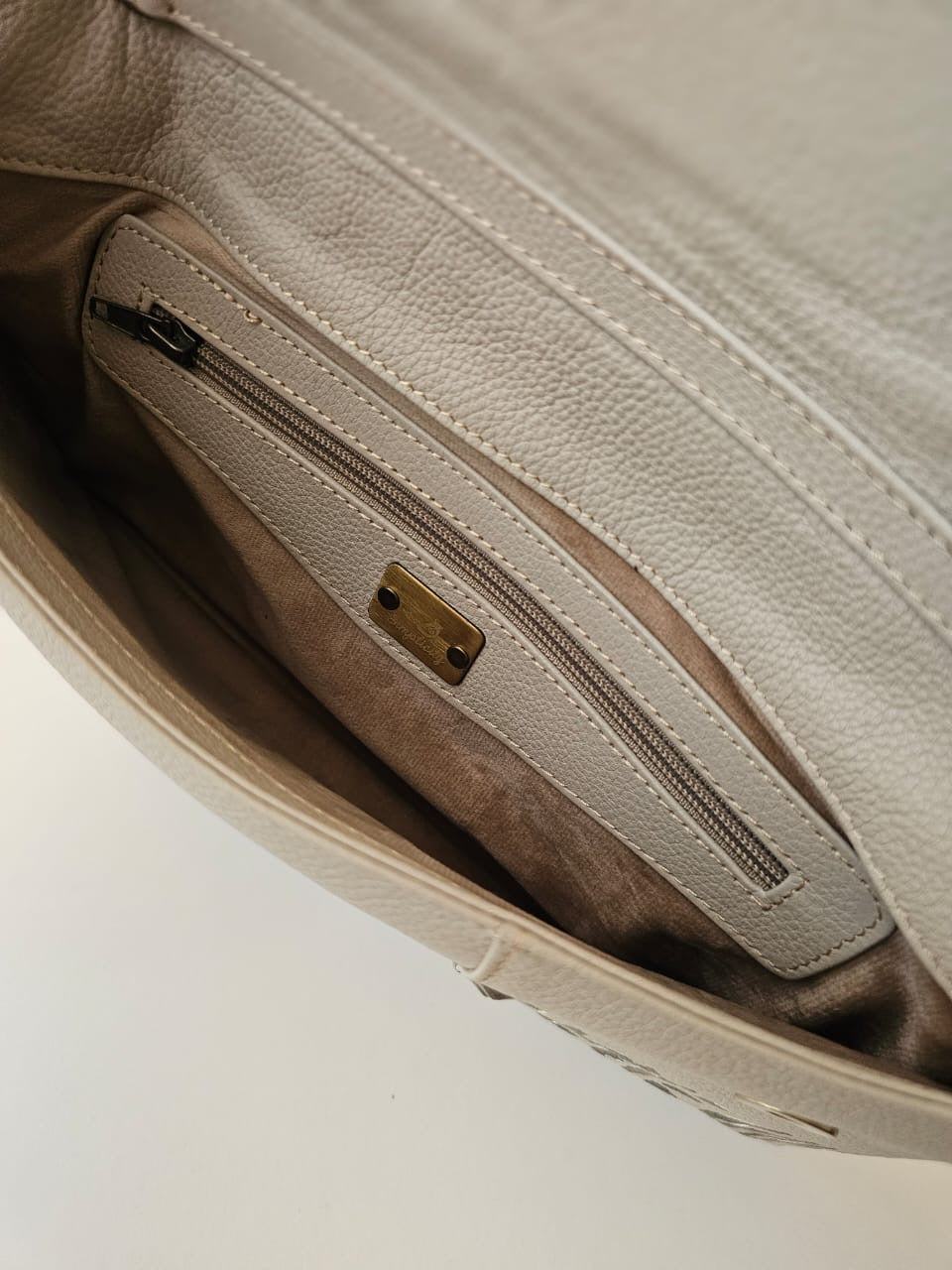 Leather Envelope with Studs Beige X Brown