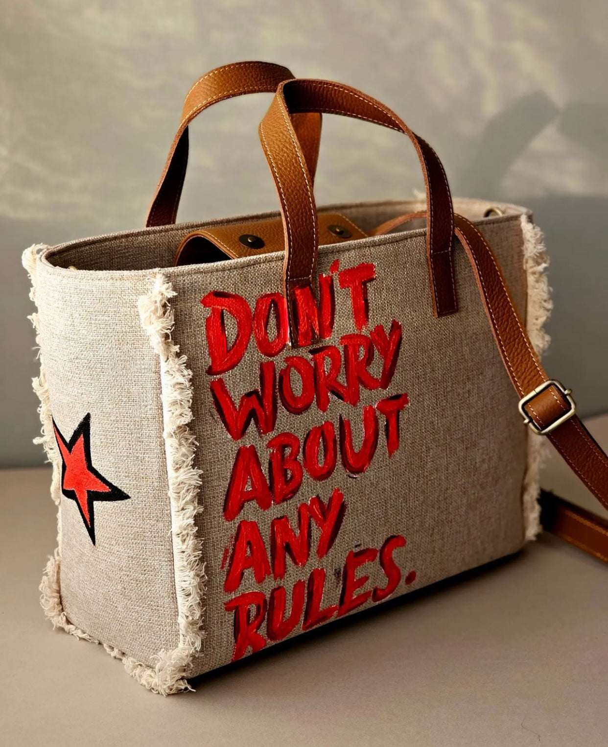 Beige Tote Bag Orange Star