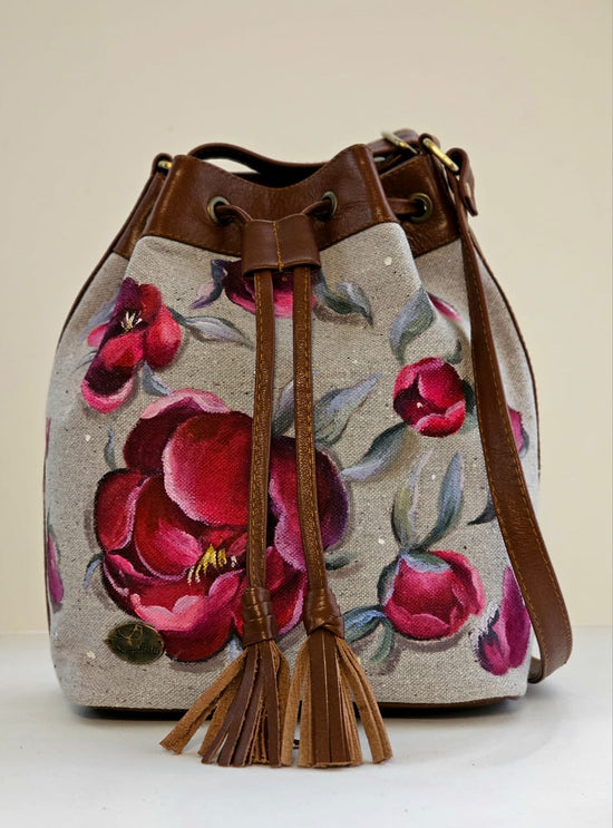 Fabric Bucket Beige X Pink Flowers