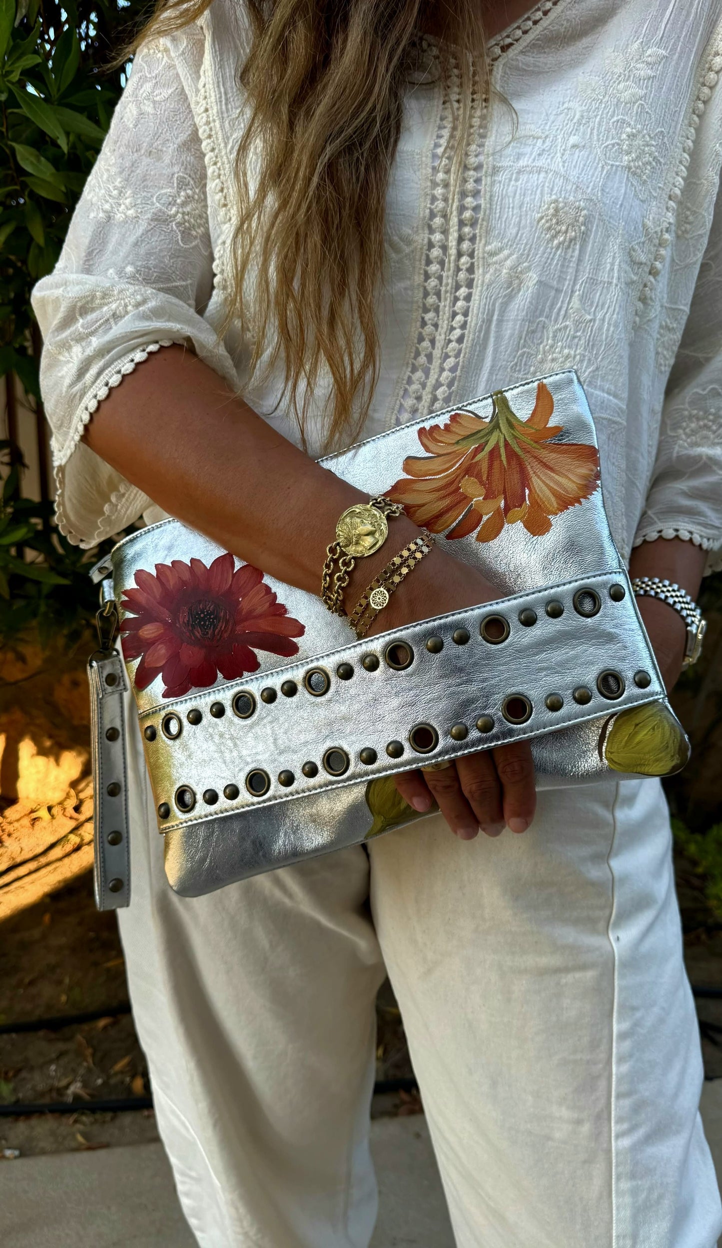 Silver Studs Clutch X Floral