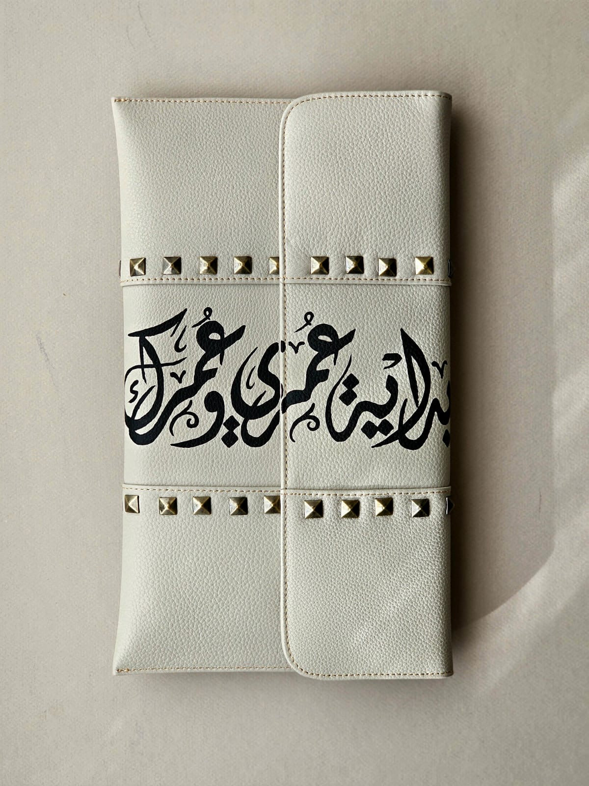 Leather Envelope with Studs Beige Envelope