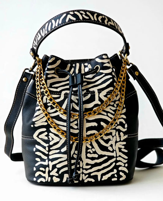 Leather Bucket Bag Black X White
