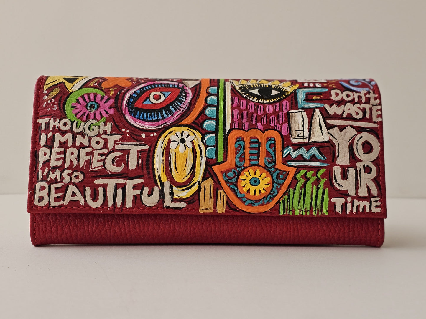 Leather Wallet Red Base X Mutilcolor