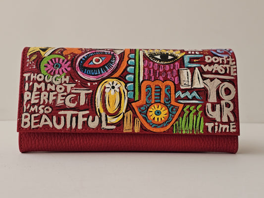 Leather Wallet Red Base X Mutilcolor