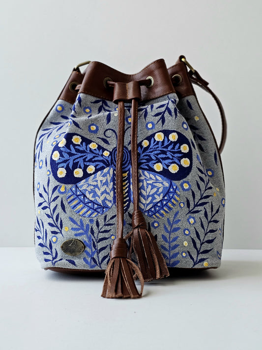 Fabric Bucket Blue Butterfly