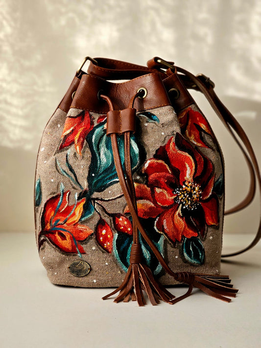 Fabric Bucket X Orange Flowers