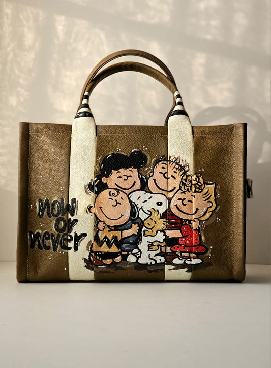 Leather Tote Bag Olive X Snoopy