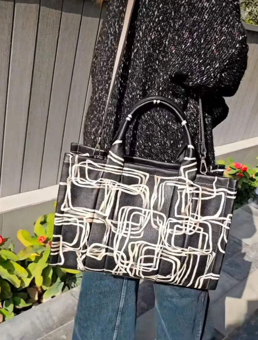 Large Tote Bag Black X Squares
