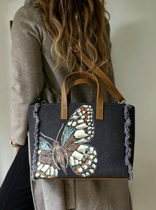 Black Jeans Tote Bag Butterfly