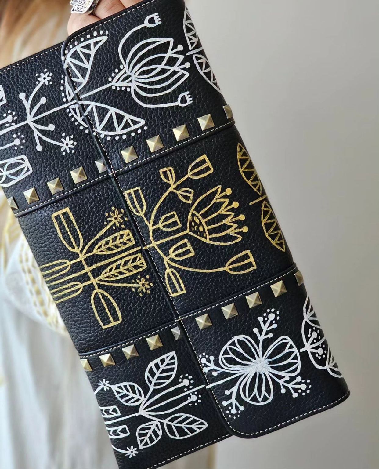 Leather Envelope with Studs Black