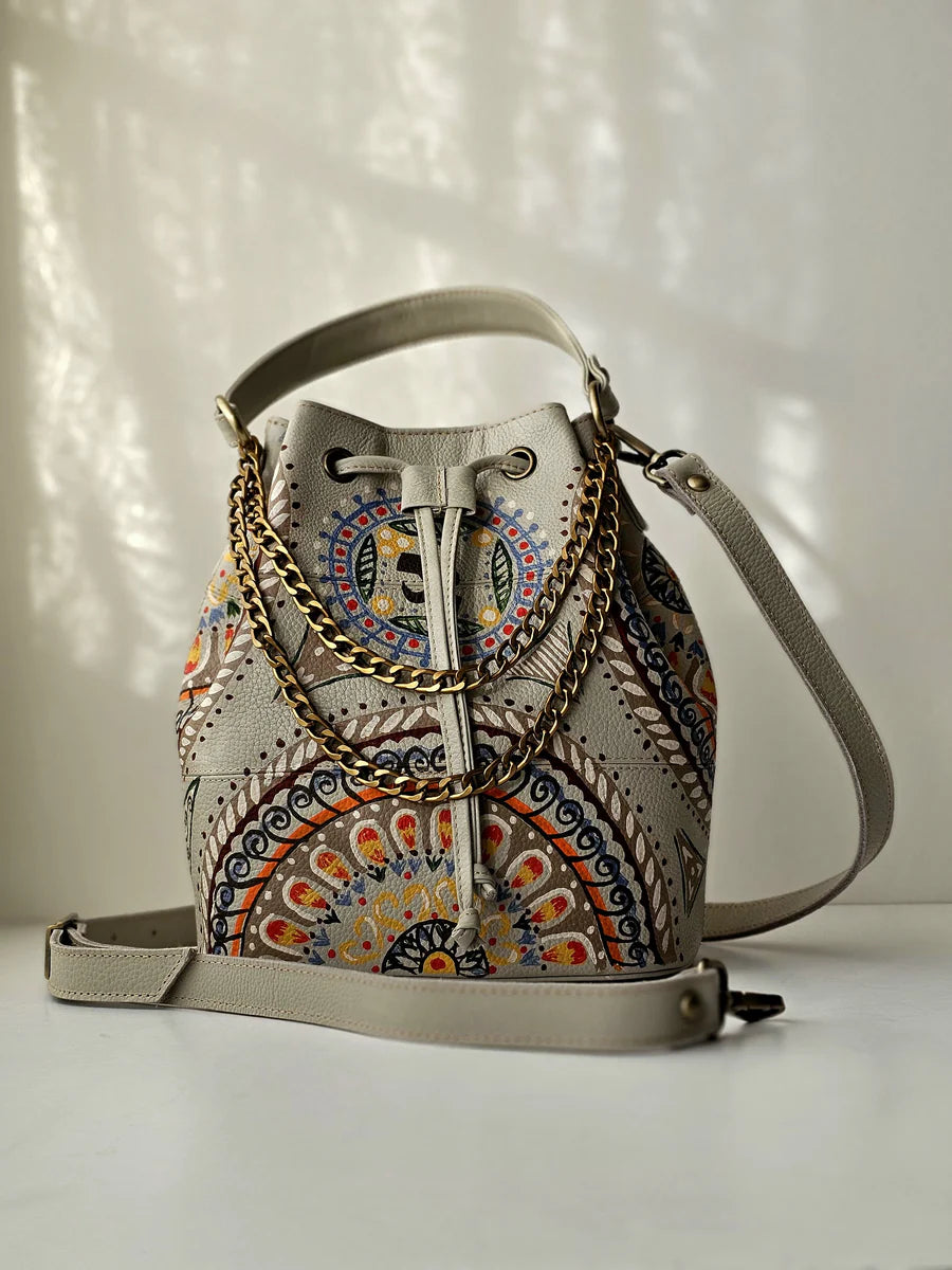 Leather Bucket Bag Beige X Colors