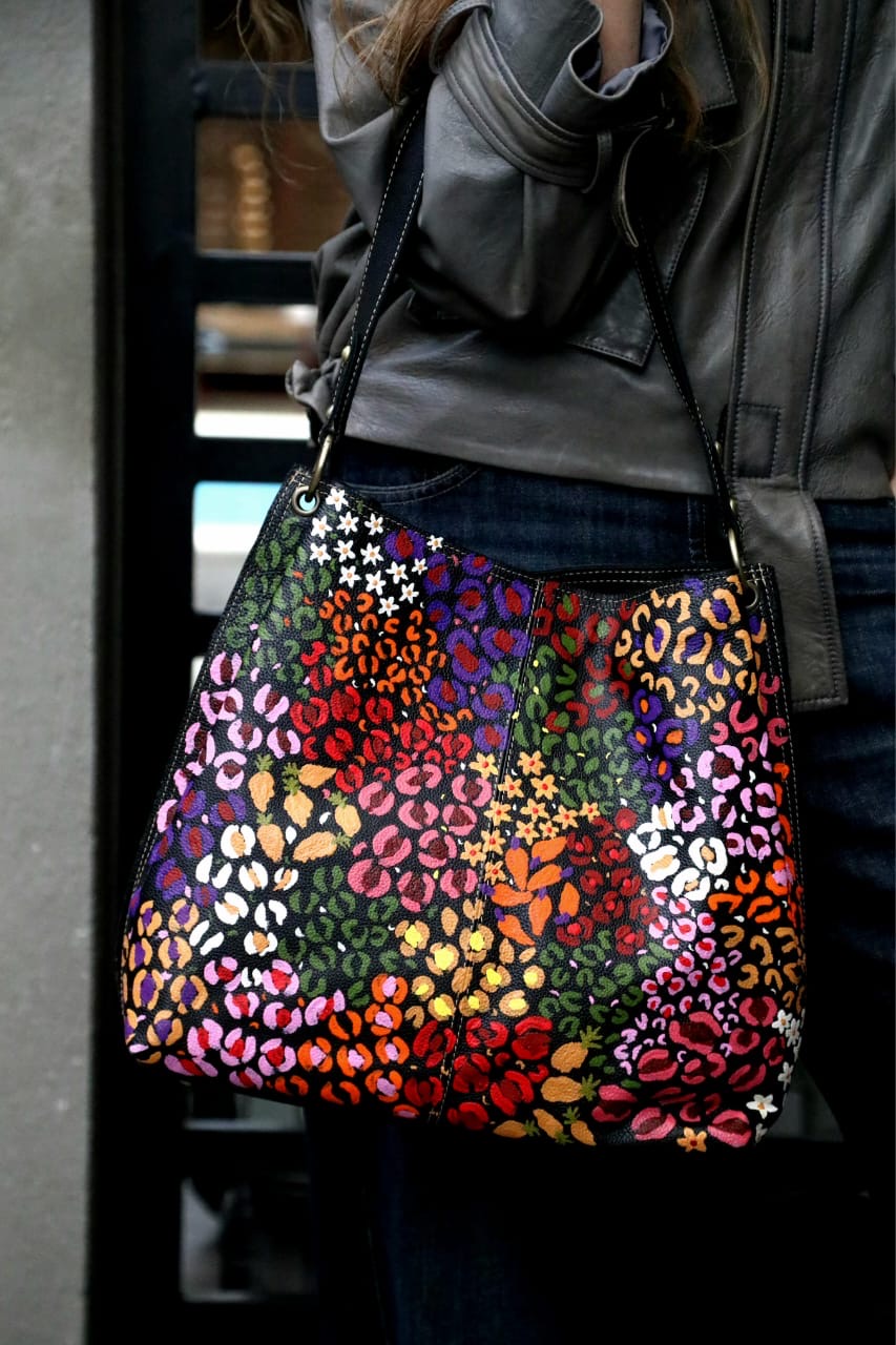 Large Leather Bag Black X Colorful