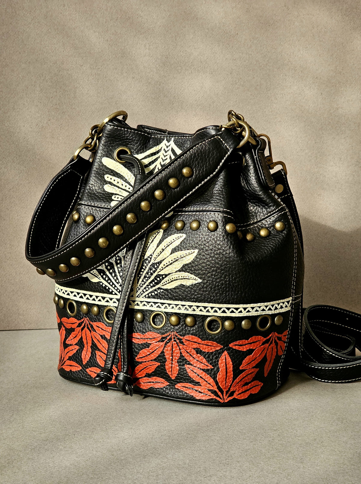 Leather Bucket X Tribal Leaves