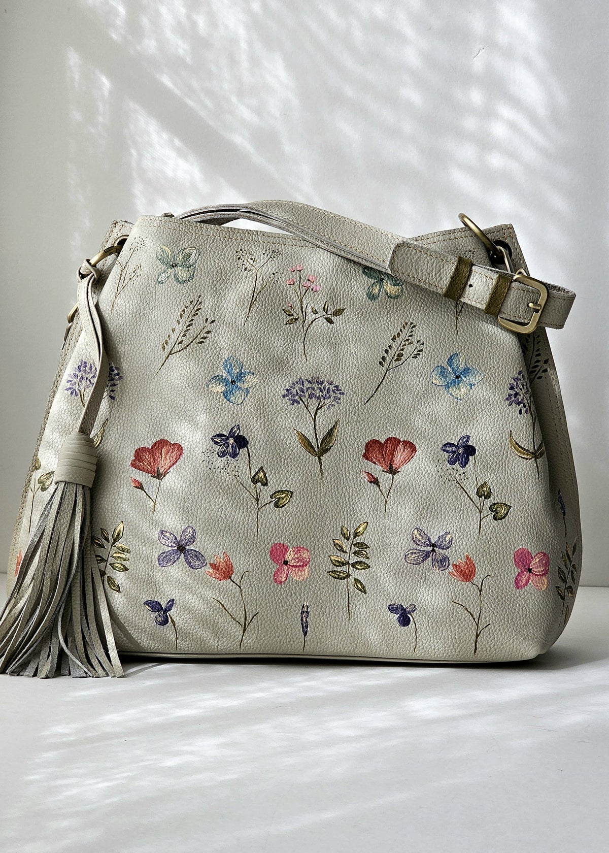 Leather Bag with Side Tassle X Elegant Flowers