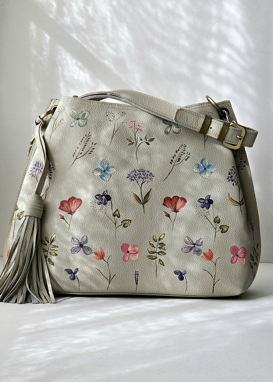Leather Bag with Side Tassle X Elegant Flowers